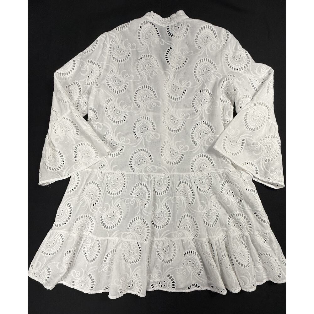 MALYNA White Lace Eyelet Tiered Flower V Neck Loose Short Dress Sz XL 10% cotton - Picture 14 of 14